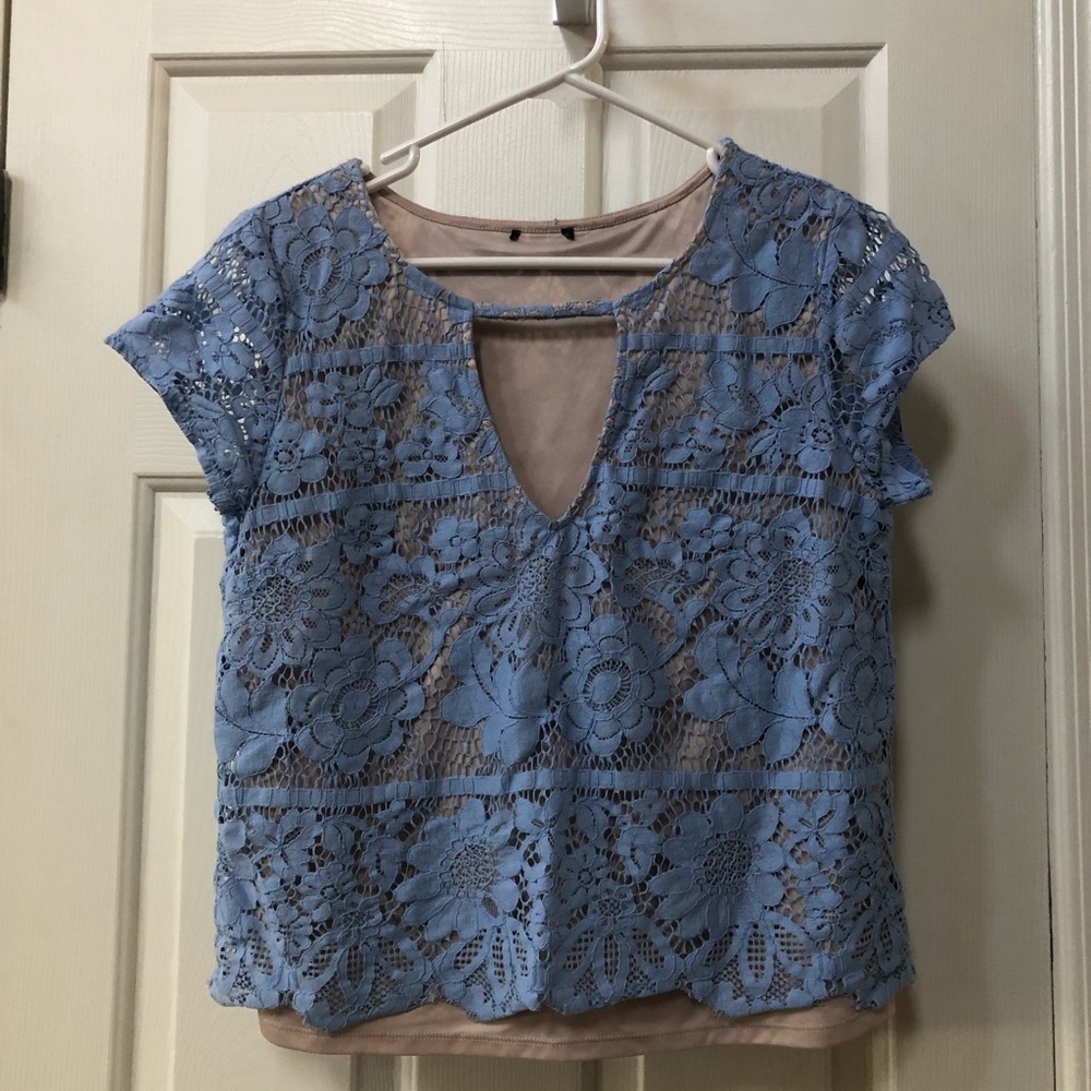 Blue/ Nude lace top